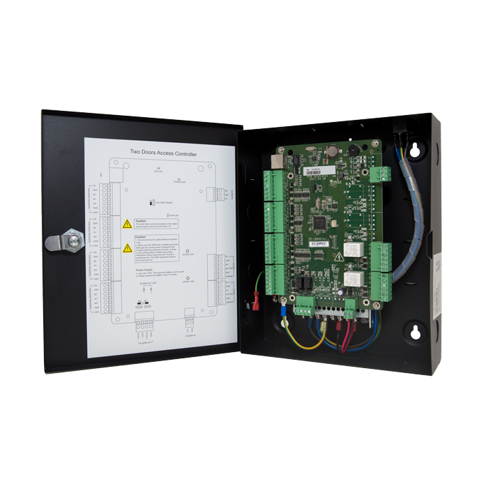 LTS LTK2802 two-door access control panel in lockable metal enclosure with built-in PSU