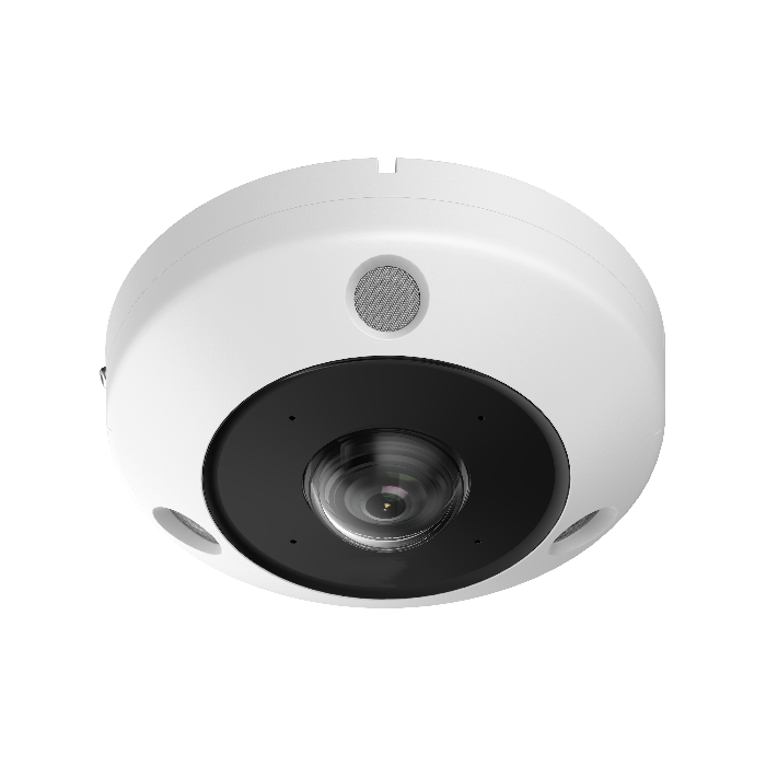 Front view of LTS CMIP7106F‑SE 6 MP fisheye IP camera showing dome and speaker