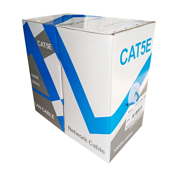 Blue 1000 ft spool of LTS LTAC5100BL‑CMR Cat 5e network cable (OFC, CMR-rated)