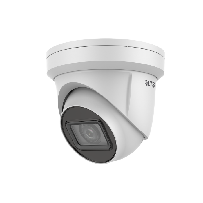 Front view of LTS CMIP3283W‑SDZ 8 MP turret IP camera with motorized 2.8–12 mm lens