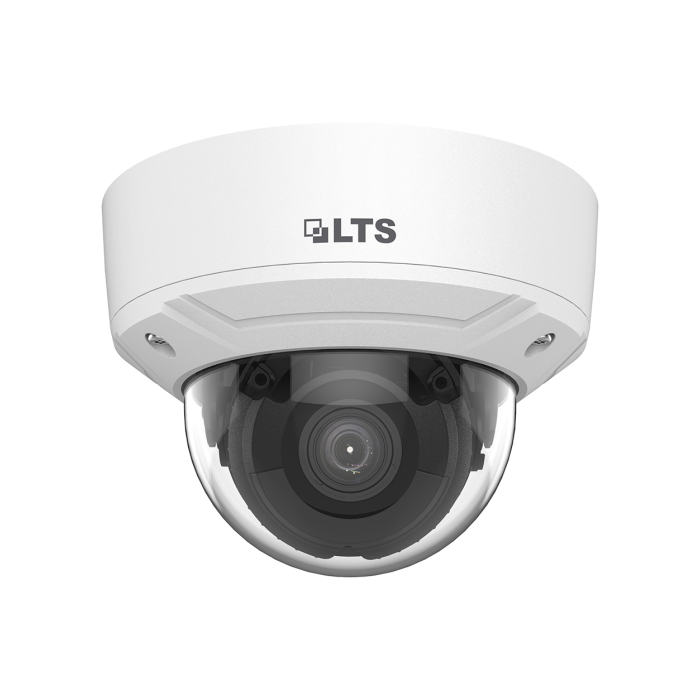 Front view of LTS CMIP7283W‑SDZ 8 MP motorized dome camera with varifocal lens