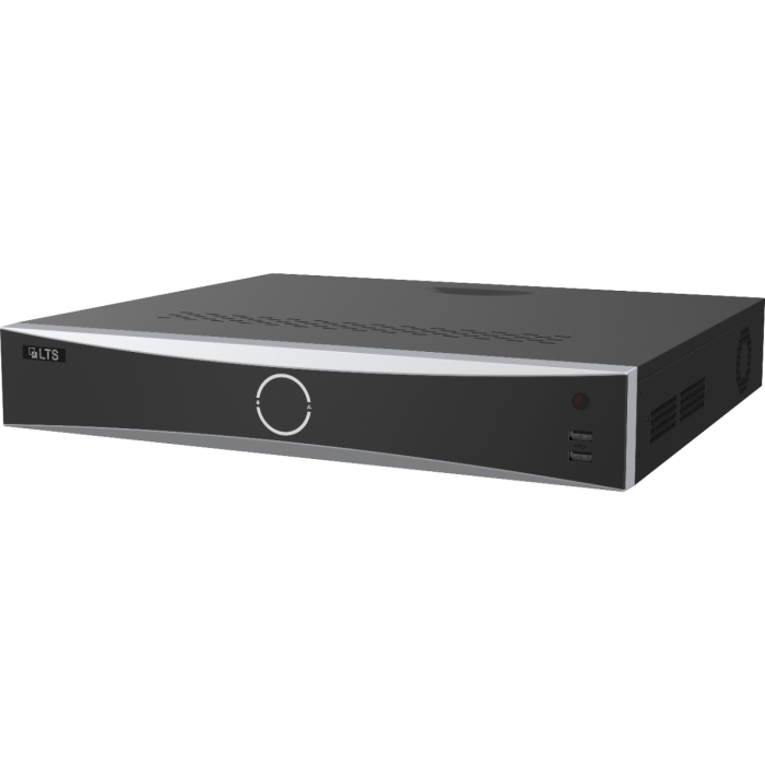 Front and rear view of LTS LTN8916D‑N 16‑Channel Platinum 8K NVR with HDMI, SATA, and network ports
