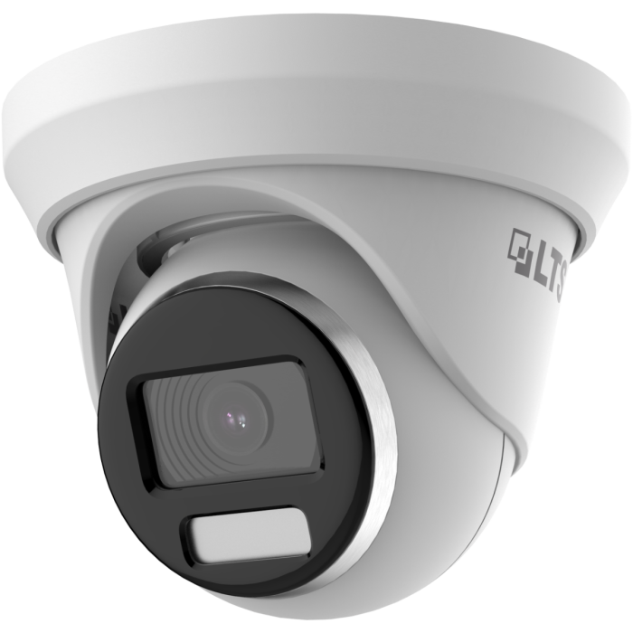 Angled view of LTS CMHT1782‑28LF 8 MP Fixed Turret Camera showing lens and hybrid light window