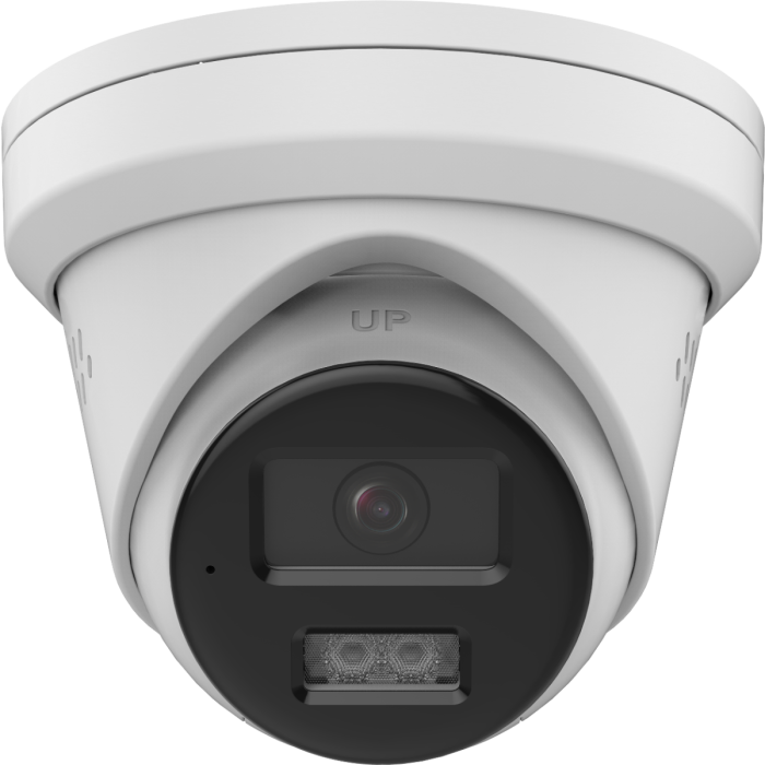 Side view of LTS CMHT1752‑28LS 5 MP turret TVI camera with two-way audio and strobe LED