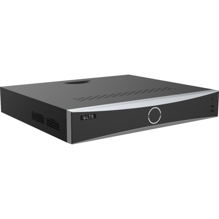 Front and rear view of LTS LTN8916D‑N 16‑Channel Platinum 8K NVR with HDMI, SATA, and network ports