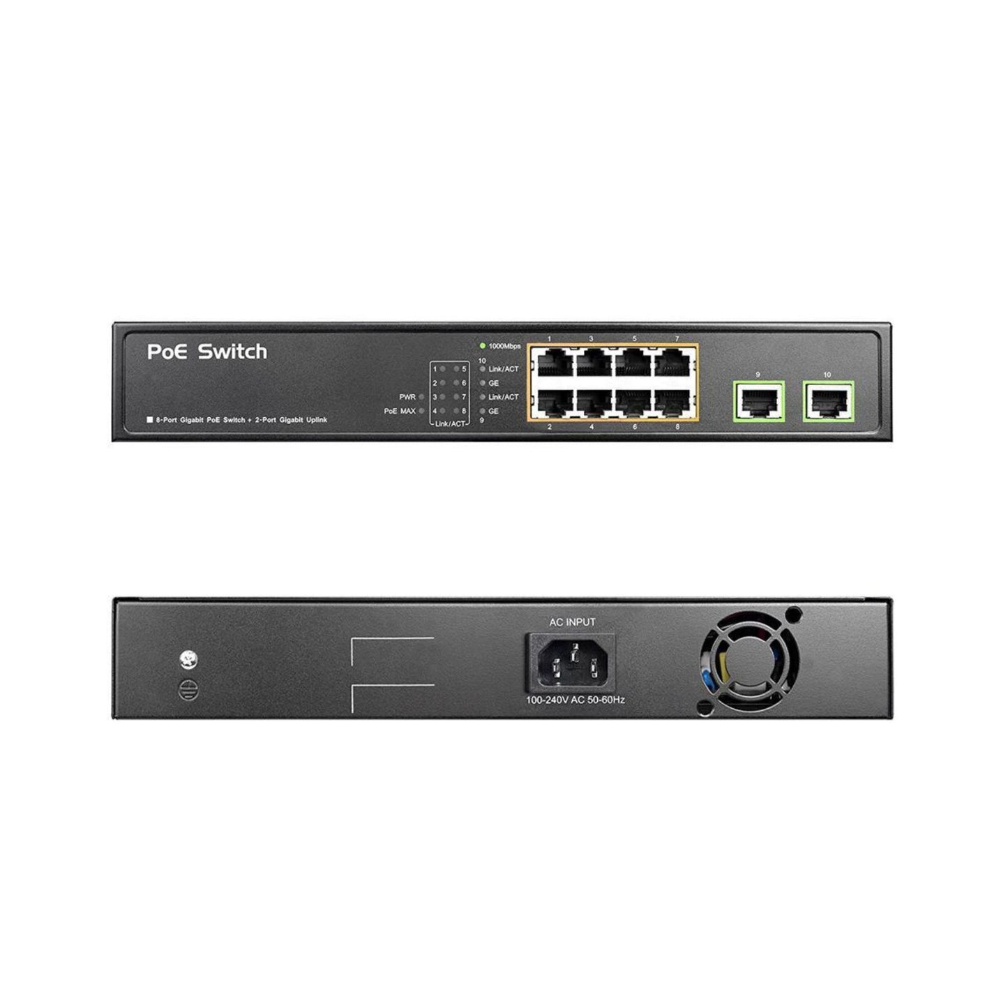 XCPOE-SW802G 8-Port Gigabit PoE+ Switch | Unmanaged CCTV Network