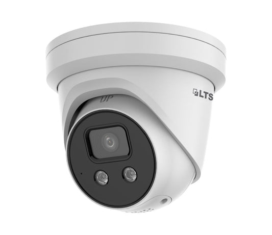 Front view of LTS CMIP3D82W‑28SDA‑SL 8 MP Active-Deterrence Turret Camera with strobe light and speaker