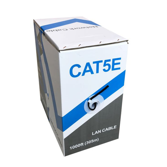 Black 1000 ft spool of LTS LTAC5100B‑CMR Cat 5e network cable (OFC, CMR-rated)