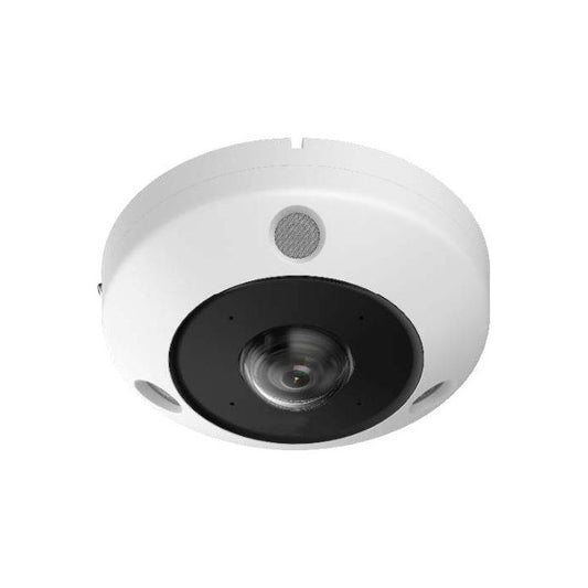Front-facing dome view of LTS CMIP7112F‑SE 12 MP fisheye IP camera with 360° lens.