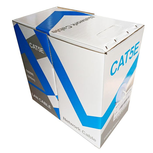 White 1000 ft spool of LTS LTAC5100W‑CMR Cat 5e network cable (OFC, CMR-rated)