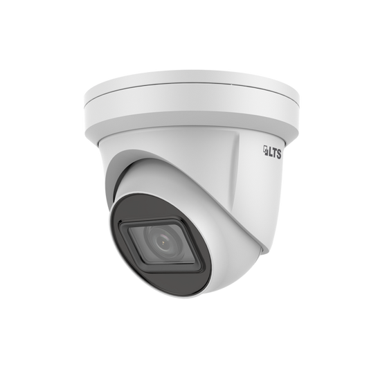 Front view of LTS CMIP3283W‑SDZ 8 MP turret IP camera with motorized 2.8–12 mm lens