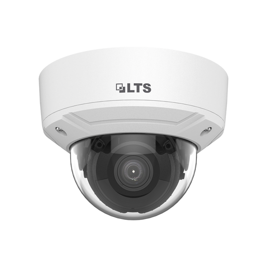 Front view of LTS CMIP7283W‑SDZ 8 MP motorized dome camera with varifocal lens
