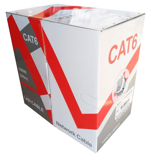 White 1000 ft spool of LTS LTAC6250W‑CMR Cat 6 network cable (OFC, CMR-rated)