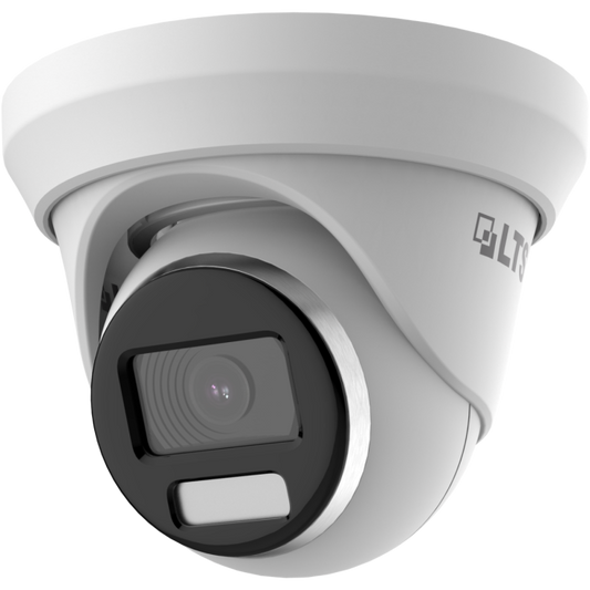 Angled view of LTS CMHT1782‑28LF 8 MP Fixed Turret Camera showing lens and hybrid light window