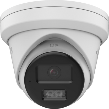 Side view of LTS CMHT1752‑28LS 5 MP turret TVI camera with two-way audio and strobe LED